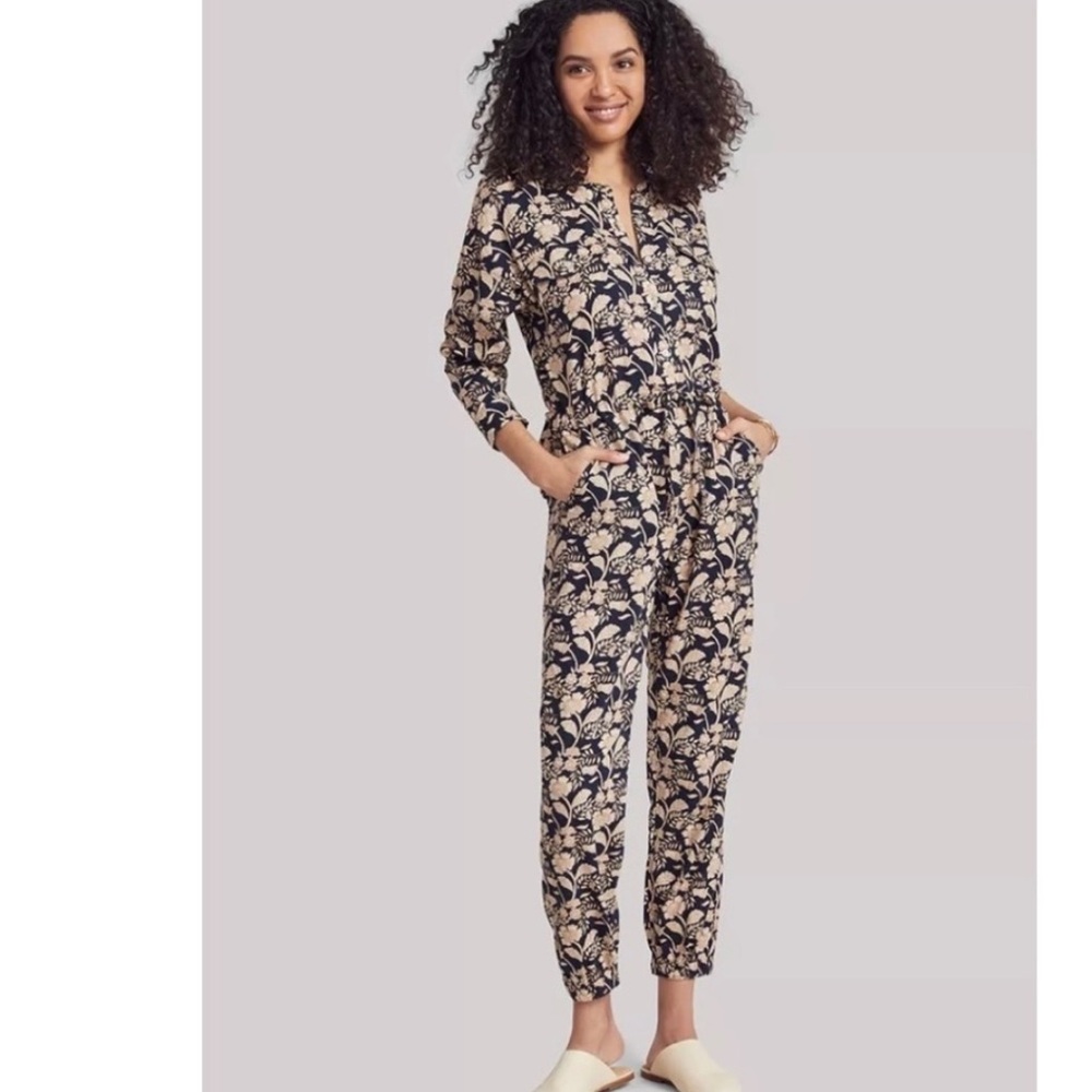 Faherty Savoie Floral Linen Ecovero Long Sleeve Floral Jumpsuit Medium